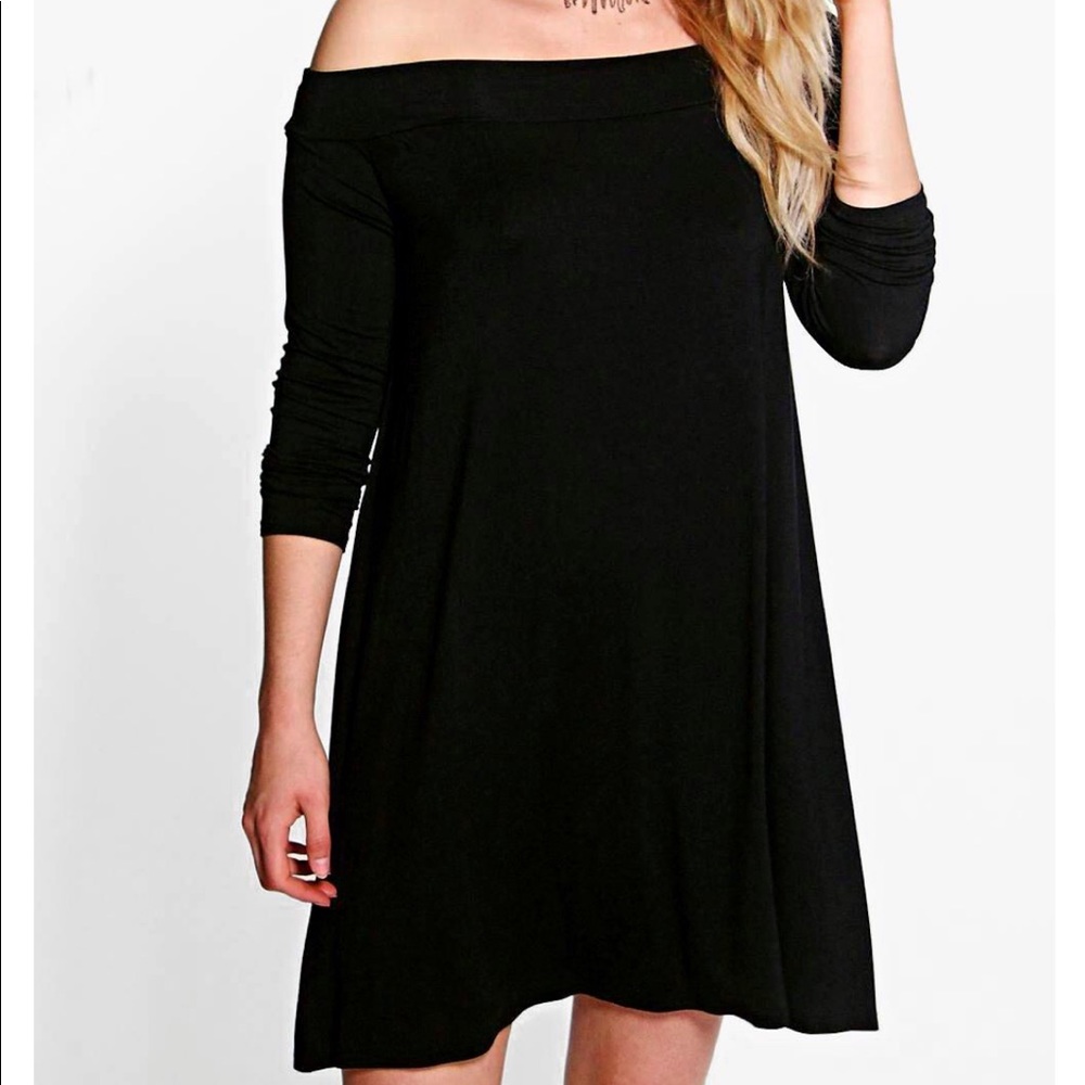 Black off shoulder shift dress